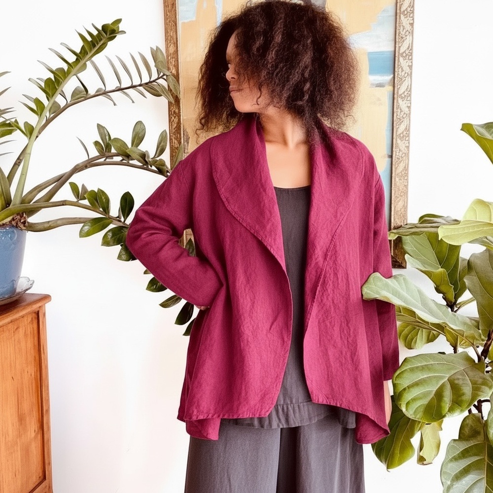 Ebra Ziron 100% Linen Laken Jacket Made in Canada Size L/XL Open Front